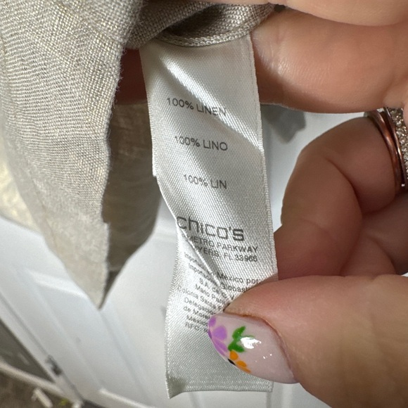 CHICO'S Gold Shine 100% Linen Utility Jacket Button-Tab Cuffs Chico's 3/XL - Picture 6 of 8